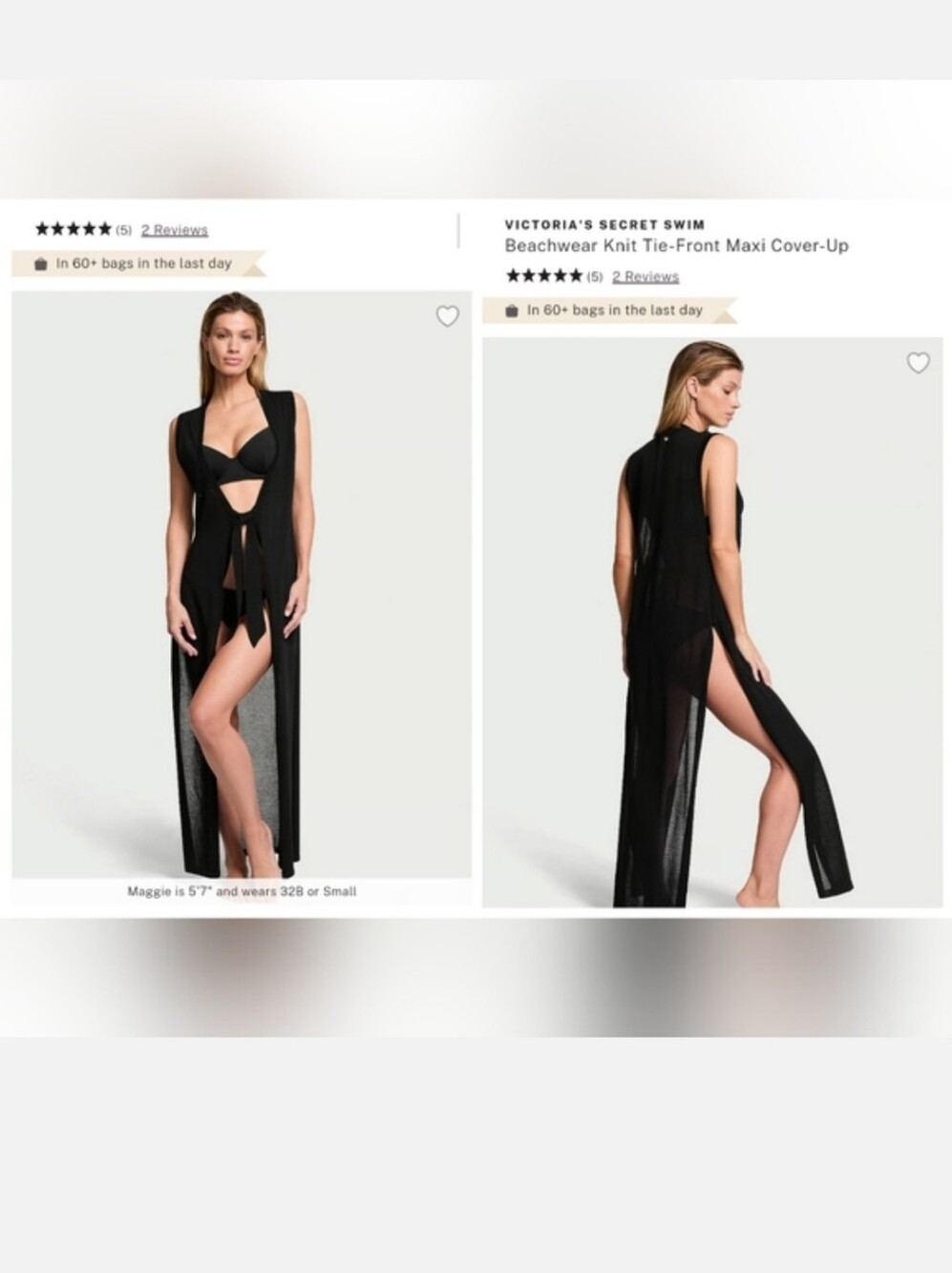 Victoria's Secret Swim Beachwear Knit Tie-Front Maxi Cover-Up LARGE BLACK